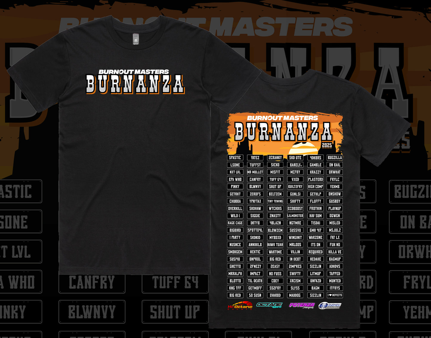 Burnout Masters BURNANZA PLATES Official T-Shirt 2025 ADULTS!